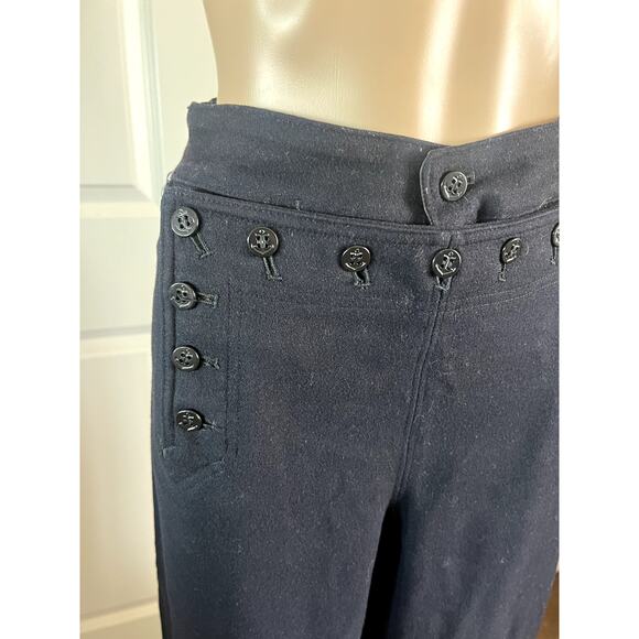 Vintage wool feeling dark blue button up corset pants trousers - Picture 3 of 8